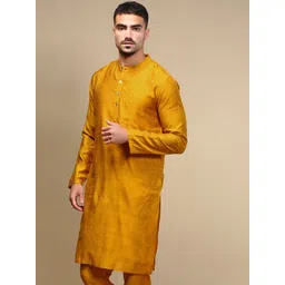 WHITE HEART Ethnic Motifs Jacquard Mandarin Collar Straight Kurta image 3