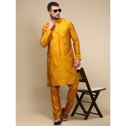 WHITE HEART Ethnic Motifs Jacquard Mandarin Collar Straight Kurta image 2