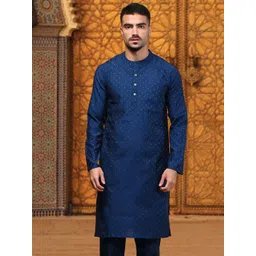 WHITE HEART Men Ethnic Motifs Woven Design Mandarin Collar Straight Kurta-picture-22