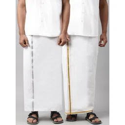 WHITE HEART Men Pack Of 2 White Solid Pure Cotton Dhotis-picture-41