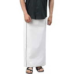 white heart Men Pure Cotton White Solid With Small Border Single Layer Dhoti-picture-11