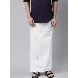 WHITE HEART Men Solid Mustard Pure Cotton Dhoti-picture-18