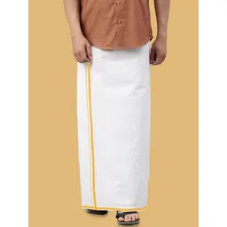 WHITE HEART Men Solid Pure Cotton Coloured Border Single Layer Dhoti-picture-22