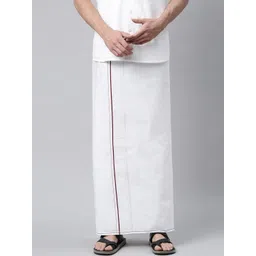 WHITE HEART Men White & Maroon Solid Pure Cotton Dhotis ???????Has Maroon Border-picture-35