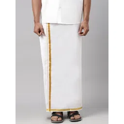 WHITE HEART Men White Solid Pure Cotton Dhotis-picture-26