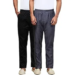 white heart Men's Ethnic Motif Viscose Blend Pyjama Pack of 2 Elasticed Waistband with Side Pockets-picture-35