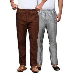 white heart Mens Pack of 2 Cotton Blend Ethnic Wear Solid & Ethnic Motifs Pyjama with Elasticated Waistband and Side Pockets-picture-24