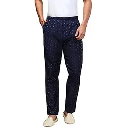 white heart Mens Pyjama Viscose Blend Ethnic Motif Elastic Waist Side Pockets Bottomwear Pant Classic Design for Ultimate Comfort(S; Dark Blue)-picture-38