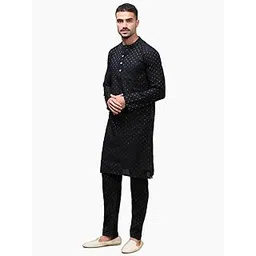 white heart Mens Viscose Blend Ethnic Motif Long Kurta Churidar Pyjama set | Mandarin Collar, Side Pockets, Adjustable Waistband | Regular Straight Fit kameez Salwar Set-picture-36
