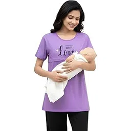 white moon Female's Maternity Wear Night Dresses Mother Cotton for Pregnant Women Gown Baby Feeding Night Dress with Front Zip Breathable Zipper Nighties Pregnancy Stylish Tee (Pack of 1)-picture-21