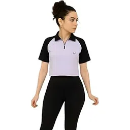 white moon Gym T Shirt for Women Workout, Gym Crop Top for Women, Stretchable, Training Wear, Workout, Running, Quick Dry Gym Wear Top, High Collar Zip (Pack of 1)-picture-32
