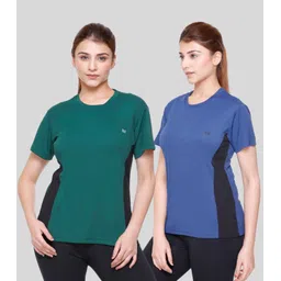 white moon Pack of 2 Women Colorblock Round Neck Polyester Multicolor T-Shirt-picture-13