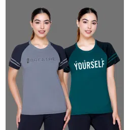 white moon Pack of 2 Women Printed Round Neck Polyester Multicolor T-Shirt-picture-12