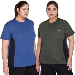 White Moon Plus Size Women's Gym Wear Combo (2-Pack) | Dry Fit Polyester Half Sleeve T-Shirt for Workout & Running|Ladies T-Shirt|Gym T Shirt for Women Workout-picture-38