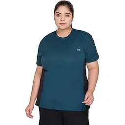 white moon Women Plus Size Colorblock Self Design Round Neck Polyester Sports Gym T-Shirt-picture-55
