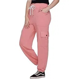 white moon Women's Cotton Regular Fit Mid Rise Cargo Gym Joggers Track Pants-picture-19