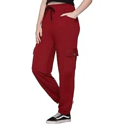 white moon Women's Cotton Regular Fit Mid Rise Cargo Gym Joggers Track Pants-picture-16