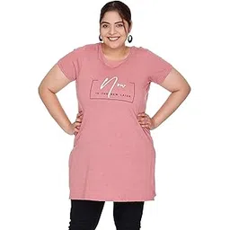 white moon Women’S Plus Size Cotton Long T-Shirt - Half Sleeve, Loose Fit Knee Length Top, Plus Size T-Shirts for Women Cotton, Ideal As Plus Size Tops for Women (Pack of 1)-picture-12