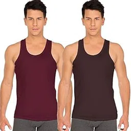 white rose Men's Cotton Vest Sleeveless Combo Pack (Pack of 2) Maroon, Brown-picture-19
