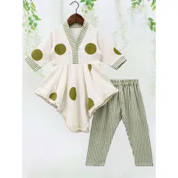 White World Girls Geometric Printed V-Neck Kurti With Trousers-picture-54