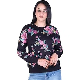 whyme Printed Black Fleece Winter Round Neck Sweatshirt for Ladies-picture-20