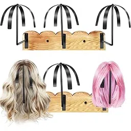 Wig Holder for Multiple Wigs, 2 Pack Wall Mounted Wig Stand Hanger, Wooden Wig Holder Storage For 6 Wigs Display,Styling,Storage,Drying-picture-44