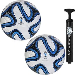 WIKIGO Pack of 2 Football with Air Pump | Water Resistant Best for Wet, Muddy and Grass Surface | Football for Training & Match Practice Outdoor Soccer Ball Rubber | Size 5-picture-12