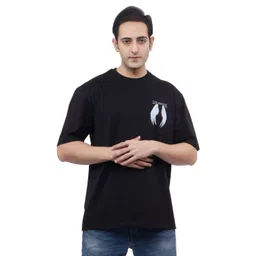 WILD ELEPHANT Men Typography Printed Round Neck Cotton Oversized T-shirt-image-3