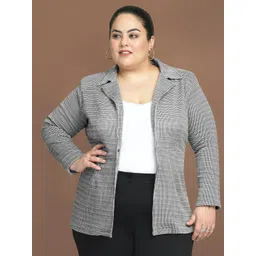 wild U Plus Size Checked Tailored Fit Single Breasted Blazer-picture-36