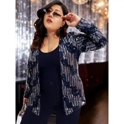 wild U Plus Size Embellished Sequinned Open Front Shrug-picture-12