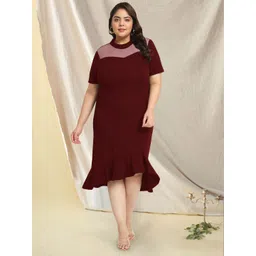 wild U Plus Size Round Neck Ruffled Sheath Midi Sheath Dress-picture-26