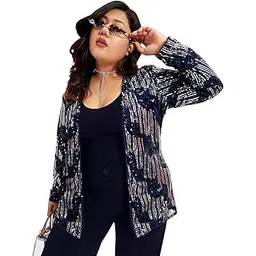 wild u Plus Size Sequin Shrug | Embellished | Sparkly | Fully Lined | Hip Length | Itch-Free | Stylish (Blue Silver, 3XL-8XL)-picture-10