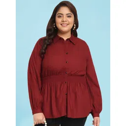 wild U Plus Size Smocked Cuffed Sleeves Shirt Style Top-picture-32