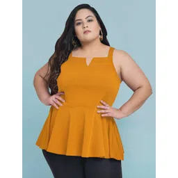 wild U Plus Size Solid Square Neck Sleeveless Casual Peplum Top-picture-31