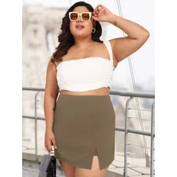 wild U Plus Size Straight Mini Skort With Side Slit image 3