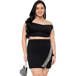 wild u Women Plus Size Skirt | Embellished | Stretchable | Clubwear | Skirt for Curvy Women (Black,Size: 38-48, 3XL-8XL)-picture-10
