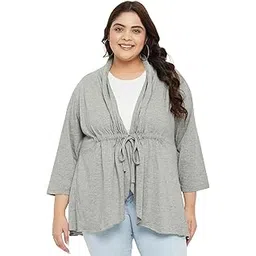 wild u Women Western Plus Size Stylish Shawl Collar Long Trendy Shrug (Grey, Size : 3XL-8XL)-picture-18