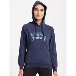Wildcraft Women Navy Blue Printed Hooded Cotton Sweatshirt-picture-23