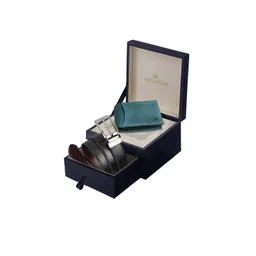 WildHorn Men Black & Blue Textured Pure Genuine Leather Accessory Gift Set-picture-12