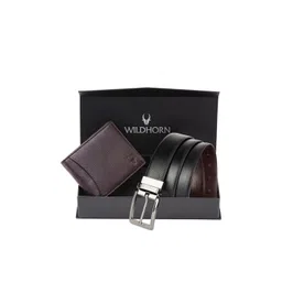 WildHorn Men Black & Brown Textured Pure Genuine Leather Accessory Gift Set-picture-30