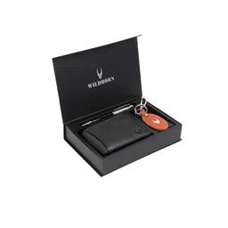 WildHorn Men Black & Orange Men RFID Protected Genuine Leather Wallet & Pen Accessory Gift Set-picture-35