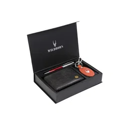 WildHorn Men Black & Orange RFID Protected Genuine Leather Wallet & Pen Accessory Gift Set-picture-33