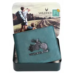WildHorn Men Blue & Black Graphic Printed Leather Two Fold Wallet with RFID-picture-28