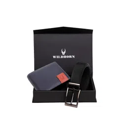 WildHorn Men Blue & Black RFID Protected Genuine Leather Accessory Gift Set-picture-18