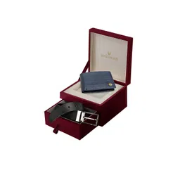 WildHorn Men Blue & Black RFID Protected Genuine Leather Wallet & Belt Accessory Gift Set-picture-14