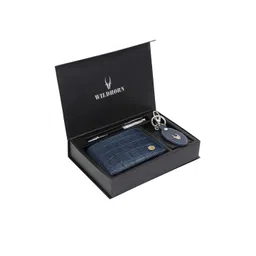 WildHorn Men Blue & Black RFID Protected Genuine Leather Wallet & Pen Accessory Gift Set-picture-21