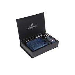 WildHorn Men Blue & Black RFID Protected Genuine Leather Wallet & Pen Accessory Gift Set-picture-34