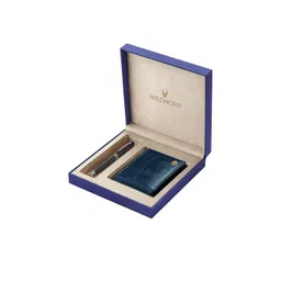 WildHorn Men Blue & Black RFID Protected Genuine Leather Wallet & Pen Accessory Gift Set-picture-39