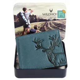 WildHorn Men Blue & Black Textured RFID Leather Two Fold Wallet image 1