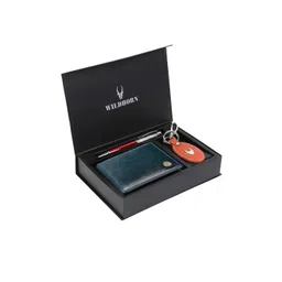 WildHorn Men Blue & Orange RFID Protected Genuine Leather Accessory Gift Set-picture-13